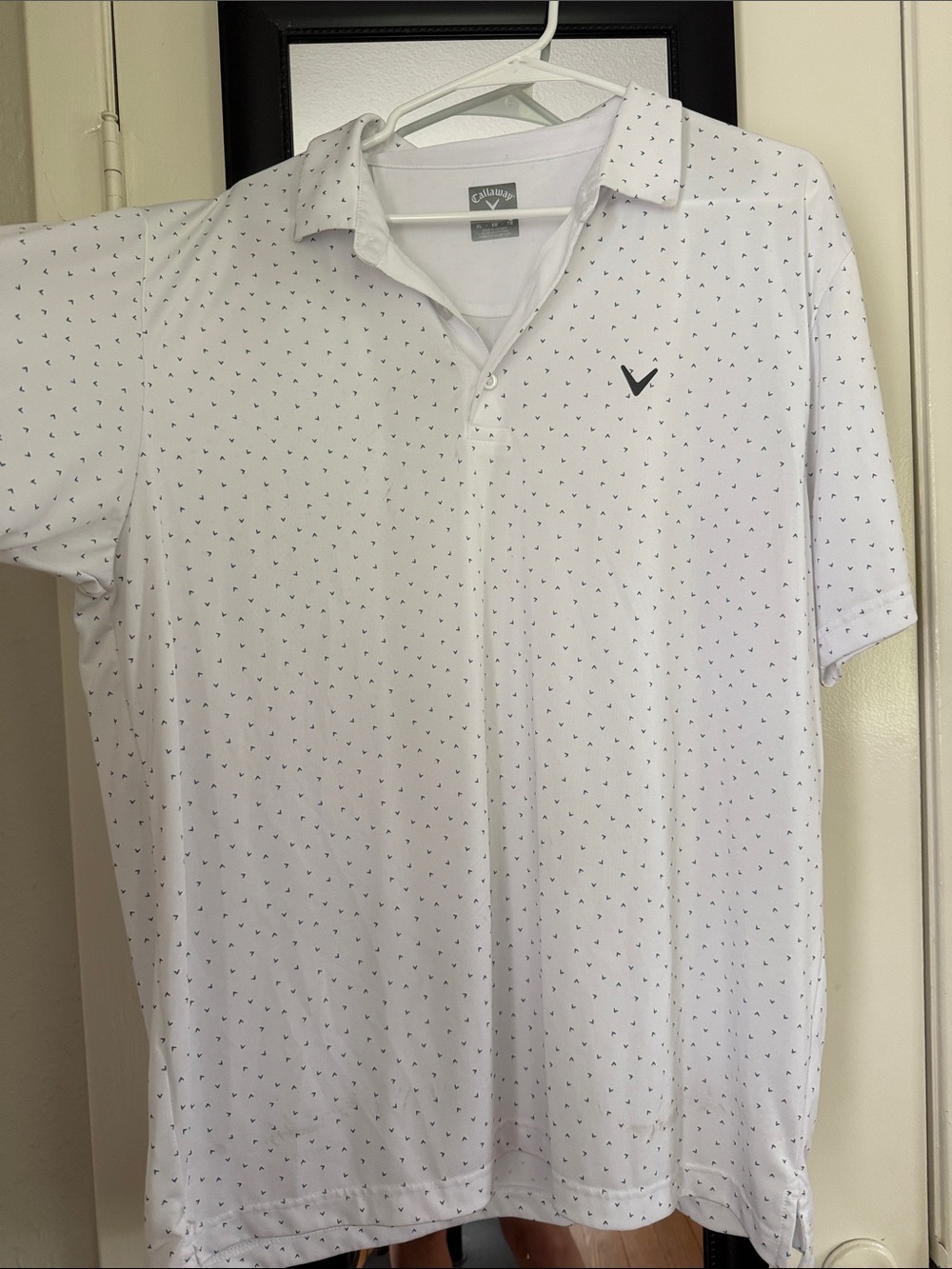 Callaway White Men’s Polo with Tiny Black Micro Print